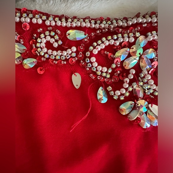 Red two piece beaded homecoming formal dress - Picture 10 of 16